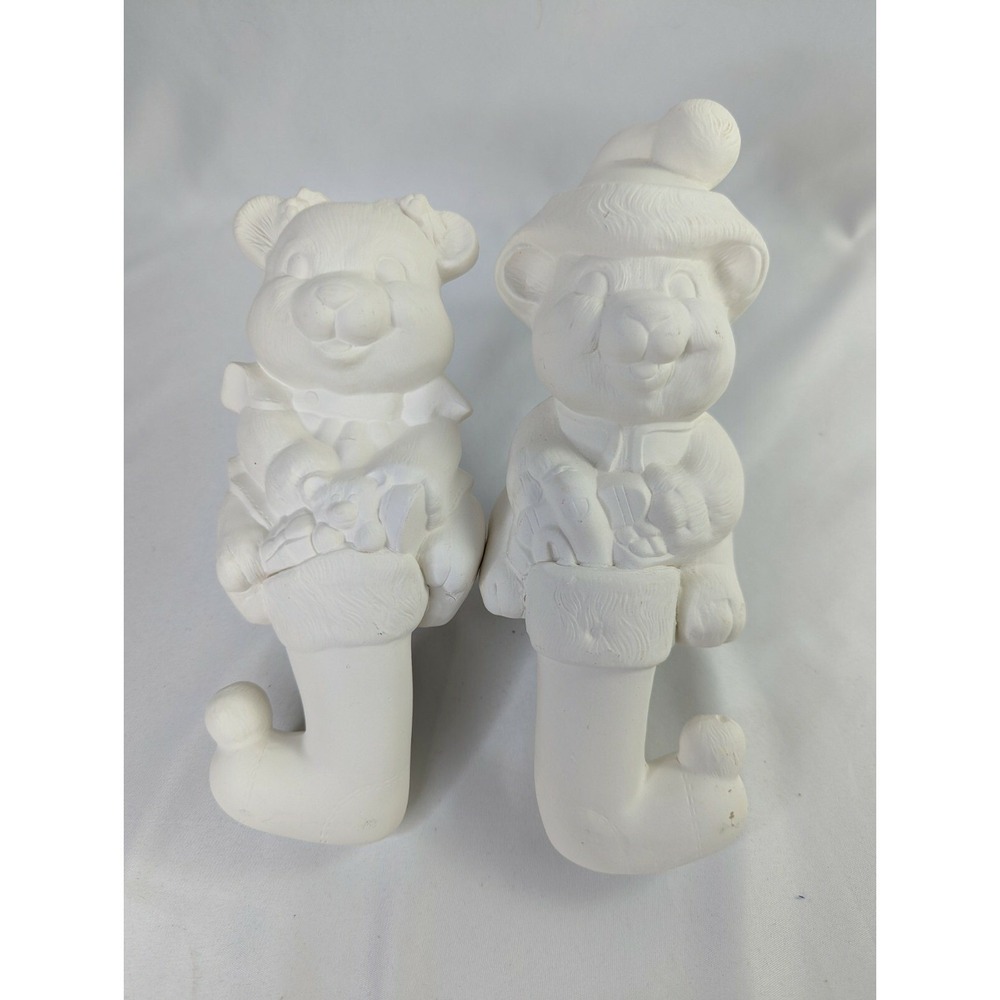 Ready to Paint Christmas Bear Shelf Sitter Stocking Hanger Lot of 2